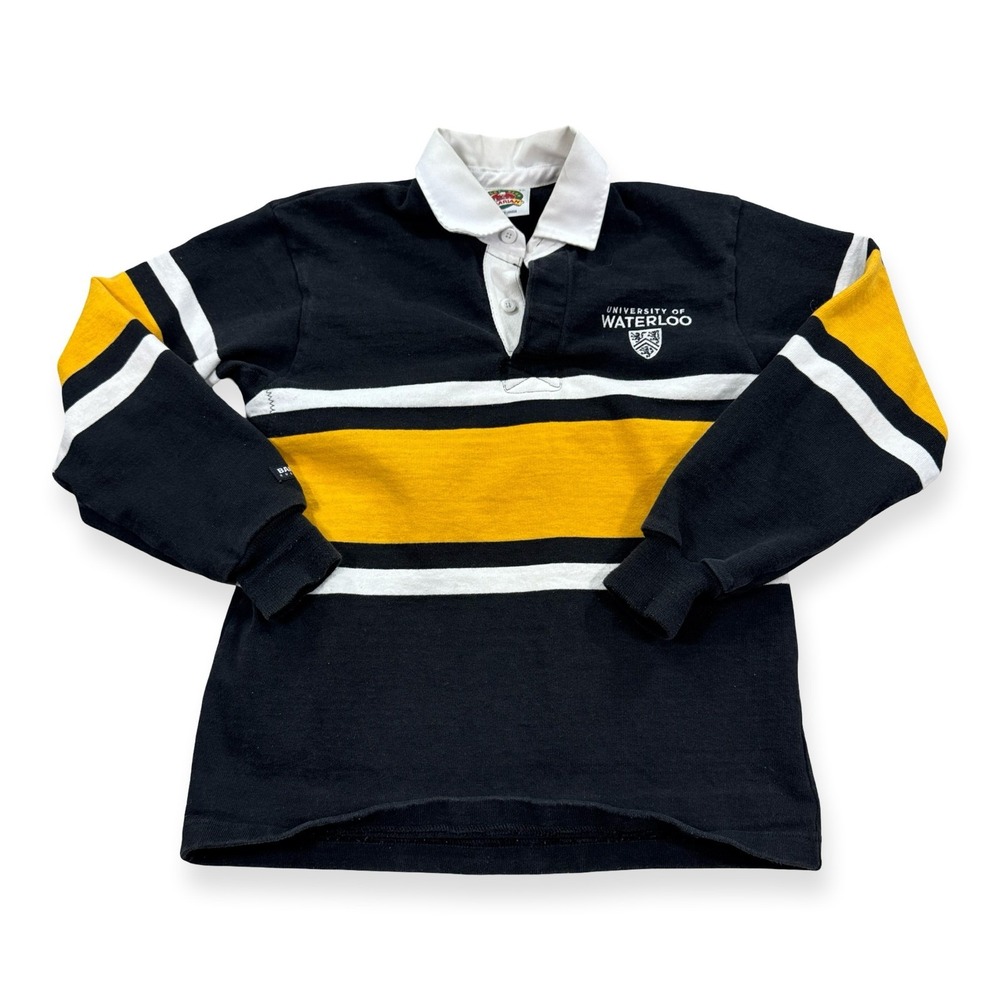 Barbarian Shirt Men's XS Black Yellow Rugby Striped‎ University of Waterloo Y2K